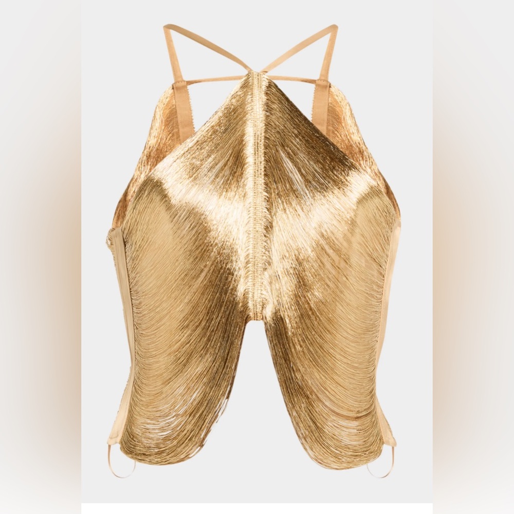 Cult Gaia Quella Metallic Fringe Halter Top size 2